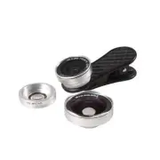 LQ-048 3 in 1 0.6X Wide Anglelens 15X Macro Lens+Fisheye Camera lens for Smartphones SILVER COLOR