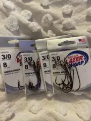 32ct Lot Lazer Sharp L093GH-3/0 Bronze Worm Hooks Size 3/0 Eagle Claw Fishing