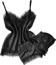 [Generic] Body Stockings Lingerie Lace Pajamas Shorts Women V-Neck Sexy Camisole Bowknot Stain Set Eyelash Mini Skirt Lingerie