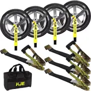 KJE 4 Pack Car Tie Down Straps Trailers Tire Ratchet Strap with Flat Hooks 2 x