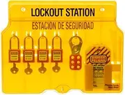 Master Lock 1482BP410 Covered Lockout Tagout Station with 4 Zenex Thermoplastic Padlocks, Yellow