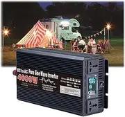 Power Inverter 4000 Watt Pure Sine Wave 12V/24V/48V/60V/72V DC to 110V/120V/220V AC Converter for Family RV Solar Off-Grid with 2 AC Outlets LCD Display,72V to 110V