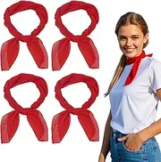 [SAIIURV] 4 Pcs Red Neckerchief, Square Chiffon Scarves Women Plain Neck Scarf, Retro Head Scarves, 50s Retro lightweight Bandana Wrap, Head Neck Scarves Neckerchief Headwear, Christmas Scarf (Red)