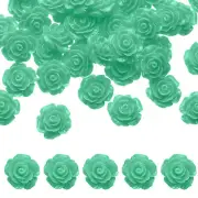 50 Pcs Cyan Resin Rose Flower Beads, 20mm Flatback Flower Charm