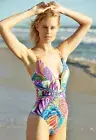 Trina Turk Paradise Plume Chain Buckle Plunge One Piece Swimsuit 6 10 12