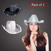 Adult Light Up Wedding Space Cowboy Hats Sequin Hats Metallic Holographic