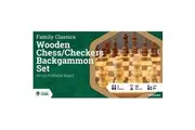 Let's Play Games Wooden Chess/Checkers Backgammon Set - 40cm Foldable Board