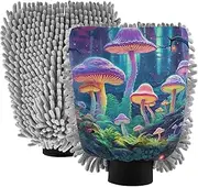 XYMZR Mushroom Forest Purple Absorbent Microfiber Car Wash Mitt, Funny Cute Anime Scratch Free for Cars Cleaning, Home Cleaning Mitts, 2 Pack, 10.24” L x 7.09” W