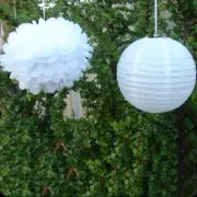 24x White tissue paper pom poms paper lanterns wedding baby shower hanging decor
