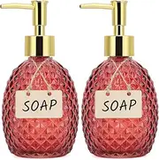 Segbeauty Soap Dispenser, 2 Pcs 380ml Glass Pump Bottle, Refillable Hand Soap Dispenser, Pump Bottle with Plastic Pumphead, Soap Dispenser Set, Kitchen Decor (Red)
