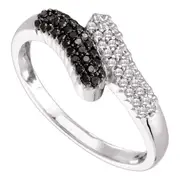 14k White Gold Round Black Diamond Bypass Band Ring 1/4 Cttw