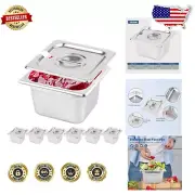 Premium Stackable 1/6 Size Stainless Steel Steam Pans with Notched Lids - 4 Pack