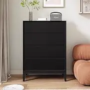 GUAWJRZDP Simplistic 4 Drawer Chest for Bedroom, Modern Chest of Drawers, Wood Storage Cabinet Chest of Drawers Organizer, for Living Room Hallway Closet(Black)
