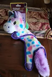 MULTIPET Cuddle Buddies Unicorn Plush oy Crinkle Squeaker, rubber ball in head