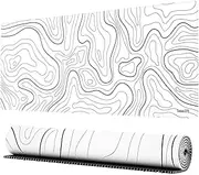 LznYi White Topographic Gaming Mouse Pad, Large Desk Mat 600x300mm, Non-Slip Rubber Base Mousepad, Stitched Edges Keyboard Mouse Mat for PC (6030 White Topo-AU)