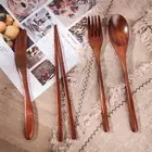 Wood Utensil Set Reusable Clear Texture Natural Wood Fork Spoon Chopsticks Set