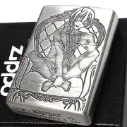 Zippo Oil Lighter Spy Room Givia Girl Silver Brass Etching Regular Case Japan