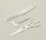 Neoflam Bebe 3pcs kitchen tools set Ceramic knife, Peeler, Scissors White