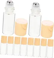 MUCKLILY 10Pcs Refillable Roller Bottles with Caps Essential Oil Glass Containers Compact Travel for Perfume Aromatherapy and Makeup Lightweight and UV Protection
