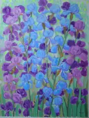 IRISES Flowers Original Oil Acrylic Painting Art By Artist