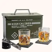 [Titan LSO] Whiskey Glasses and Whiskey Stones in Unique Tactical Box Display | Bourbon Cocktail Glasses, Coasters and Tongs | Whiskey Glasses for Men | Whiskey Gifts for Men | Whiskey Glass Set
