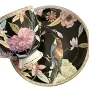 Grace Teaware Black Floral Bird Fine Porcelain Teacup & Saucer Set Mother's Day