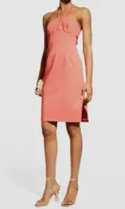 $195 Aidan Mattox Women Pink Crepe Cutout Halter Dress Size 12