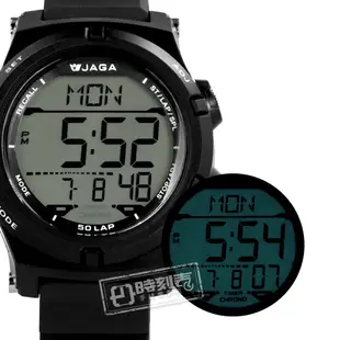 JAGA 捷卡 / 電子運動 倒數計時 計時碼錶 鬧鈴 日常生活防水 橡膠手錶 黑色 / M1192-A / 47mm