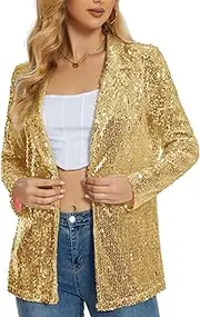 [Ypser] Women's Sequin Blazer Open Front Sparkle Jacket Glitter Coat for Evening Party