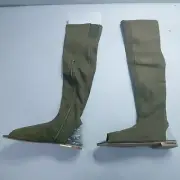 Bamboo Open Toe Open Heel Thigh High Flat Boots Women 6.5 Olive Green Faux Suede