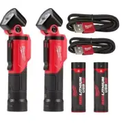USB Pivoting Flashlight 500 Lumens Magnetic Base LED REDLITHIUM Battery 2-Pack