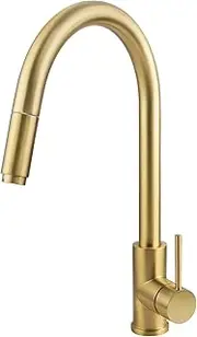 ACA International DR Brass Lead Free Kitchen Tap, WELS Kitchen Mixer Tap Pull Out 360° Swivel Spout Kitchen Tap Laundry Faucet Brushed Yellow Gold