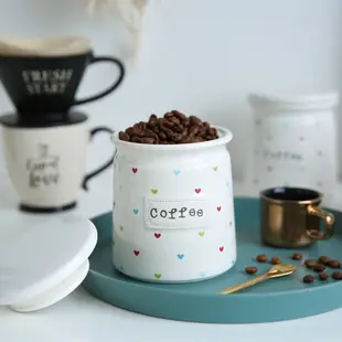 陶瓷咖啡豆密封罐愛心花紋 北歐風格糖果罐 (8.3折)