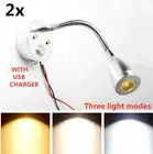 2x 12V LED Flexible Bed/Book Reading Light Caravan Lights with USB Charging Port