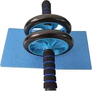 Abdominal Exercise Roller Dual Wheel with Foam Handles-Includes Extra Thick Knee pad-Perfect Roller for Core & Ab Workouts Blue