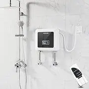 Mini Instant Hot Water Heater,On Demand Hot Water, 5000W 7500W Digital Temperature Display Easy Installation, for Residential Whole House Shower,Black-5500Wto220V