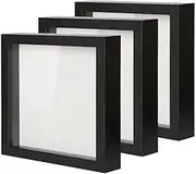 DEMAIKE Shadow Box Picture Frame Real Glass Display Case Deep Wood Photo Frame with Linen Backboard for Tickets,Memeory,Pictures,3pcs 8x8 inch Black