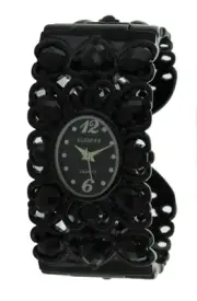 Ladies ELGIN bracelet watch black tone case and band with stone ELL1022B