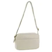 Pierre Cardin Leather Diamond Pattern Embossed Crossbody Bag in Bone