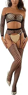 [KUAOPATA] Fishnet Long Sleeve Lingerie Babydoll Chemise Mesh Top for Women