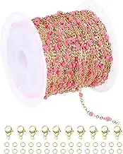 uxcell Stainless Steel Bead Chain, 16.4 Feet/5M Enamel Beaded Jewelry Link Cable Chains Spool Kit for Jewelry Making, Necklace, Bracelets, DIY Crafts (Gold/Rose Red, Pack of 1)