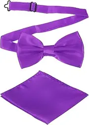 [uxcell] Bow Tie for Men, Adjustable Bow Ties with Pocket Square Solid Color Triple Fold Pre-tied Bow Ties Sets for Wedding, Parties, Dinner, and Business (Dark Purple)