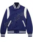 New Varsity Bomber baseball Royal Blue & White Shoulder Strip All Satin Jacket
