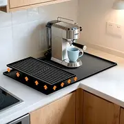 Coffee Machine Mat Silicone Coffee Mat Coffee Machine Accessories with Detachable Dish Drying Mat for Kitchen Countertops, Coffee Bar Fit Under Coffee Maker Machine Coffee Pot (Black, 40 x 60cm)