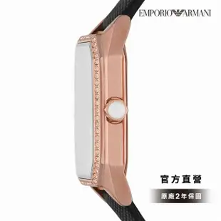 【EMPORIO ARMANI 官方直營】Gioia 珠光氣質經典撞色女錶禮盒組 黑色真皮錶帶 手錶 24MM AR80068SET