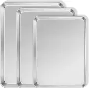 3Pack Cookies Sheets for Baking, Stainless Steel Baking Sheets Pans, 1Inch Deep