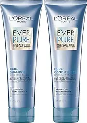 L'Oreal Paris EverCurl Sulfate Free Shampoo and Conditioner Kit for Curly Hair, Lightweight, Anti-Frizz Hydration, Gentle on Curls, with Coconut Oil, 8.5 Ounce, Set of 2 (Packaging May Vary)