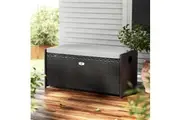 Gardeon Outdoor Storage Bench Box Wicker Garden Sheds Tools Cushion Patio Furniture Black