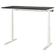 MITTZON desk sit/stand, electric black stained ash veneer/white, 140x80 cm