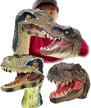 Tyrannosaurus & Velociraptor Hand Puppets Jurassic World and Marine Animal World Action Figure Set Funny & Scared Head Hand Puppets for Home, Stage and Class Role Play Toys